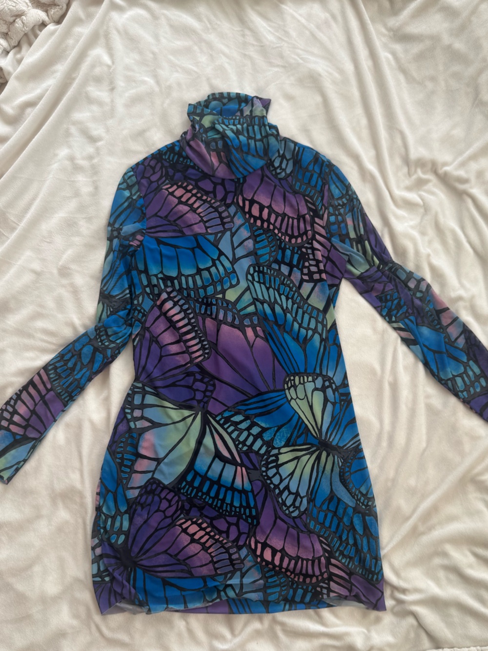 AFRM Butterfly-Print Lace-Up Open-Back Mini Dress in Purple & Blue - Picture 9 of 10
